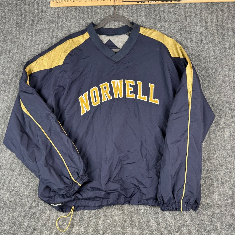 Holloway Windbreaker Mens Size XL Navy Blue Gold Norwell Pullover V-Neck Flaws